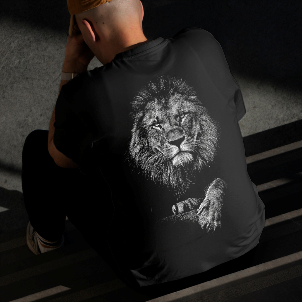 Camiseta Masculina Estampada Leão Sombra 100% Algodão Estilo Conforto Diário Do Tamanho P ao GG