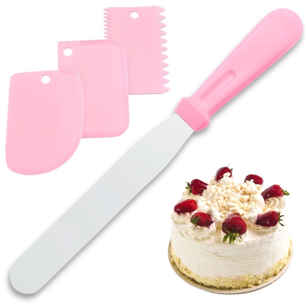 Kit Espátula De Alisar Bolo + 3 Espátulas Raspador Para Acabamento E Textura de Bolo