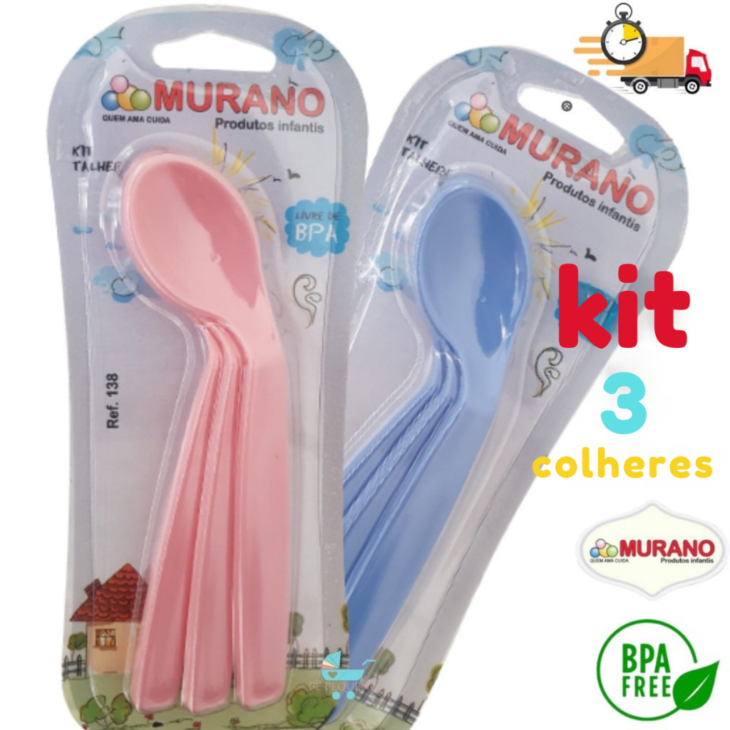 Kit 1-5 Colheres Bebê Alimentação Inicial Murano Rosa Azul  NOVA ERA em Oferta na Shopee
