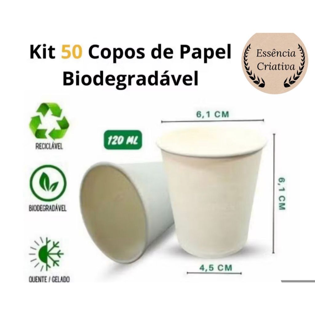 Kit 50 uni Copo Papel 120ml Biodegradável/Café