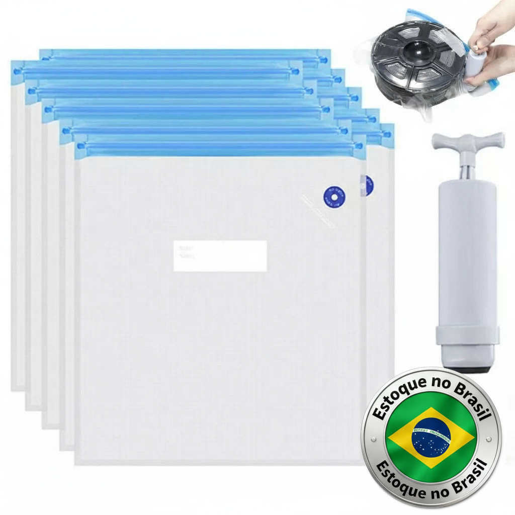 🔥 Kit Saco a Vácuo para Filamento 3D PLA PETG ABS - Antiumidade com Bomba Manual ou Automática em Oferta na Shopee