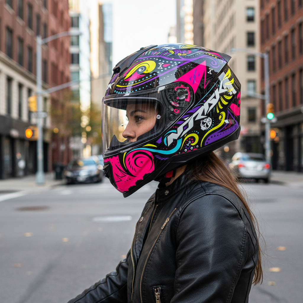 Capacete Moto Confortável Fechado Norisk FF802 Razor Circus Black Pink Feminino Masculino Unissex