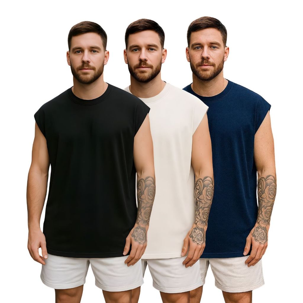 Kit 3 Camiseta Regata Oversized Masculina Academia Machão Treino Longline Lisa