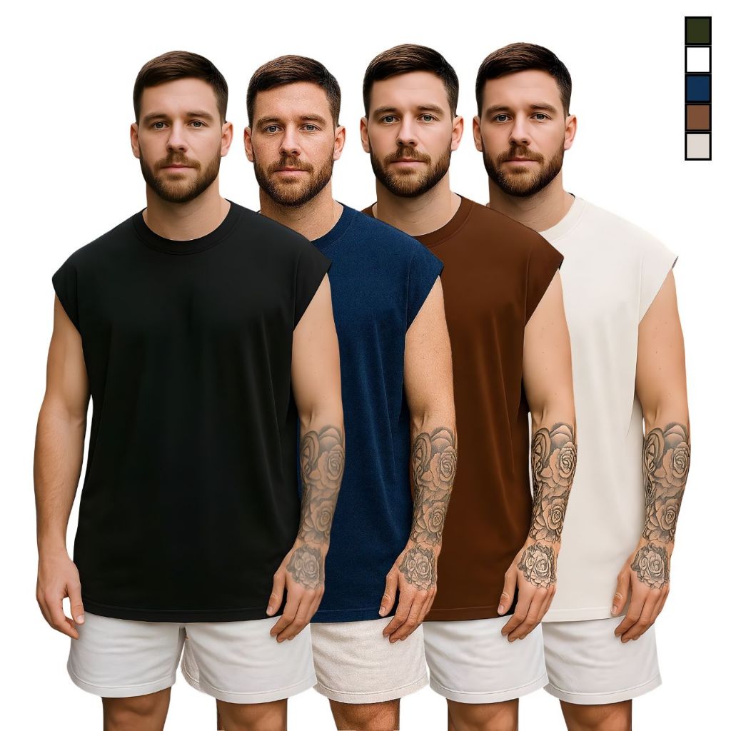 Kit 4 Camiseta Regata Oversized Masculina Academia Machão Treino Longline Lisa