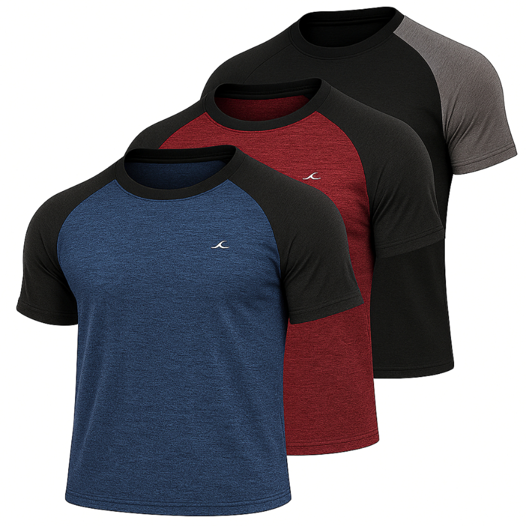 Kit 3 Camisetas Dry Fit Manga Curta Masculino Malha Fria Camisa Masculina Raglan Lisa Casual Treino