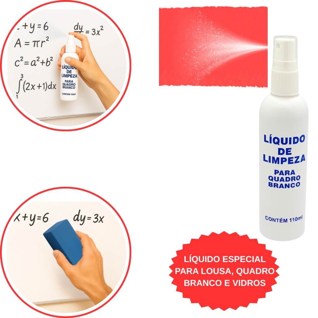 Limpador Especial Para Lousa Quadro Branco Vidros Spray Formula Exclusiva de Tinta Pincel Marcador