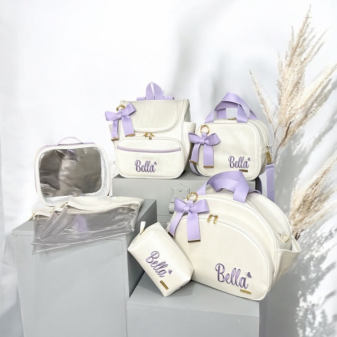 Kit Maternidade 8 Peças Bolsa G e M Frasqueira Mochila Sacos e Trocador Personalizado Térmica Impermeável Coleção Nevada
