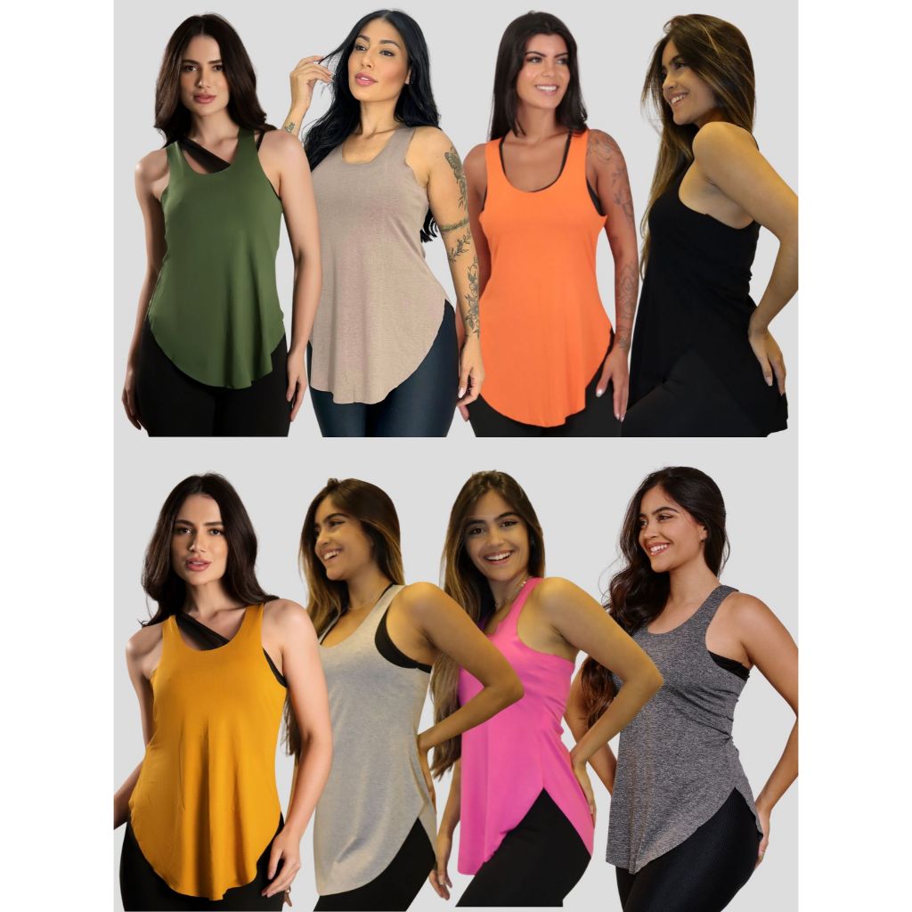 KIT 3 Regatas Tapa BumBum Fitness academia 10826
