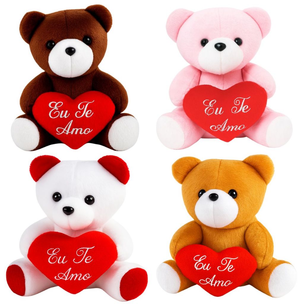 Urso De Pelúcia Com Coração Eu Te Amo - 30 cm Diversas Cores