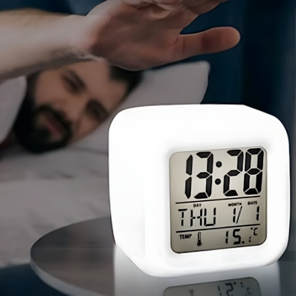 Mini Relógio Despertador Digital LCD Com Display Temperatura Hora Data Quarto Cozinha Cores em LED