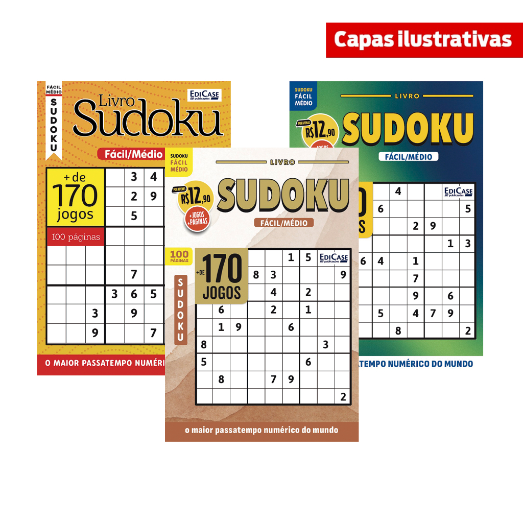 Kit 3 Livros Sudoku ed.06 - 300 págs. - Fácil/Médio