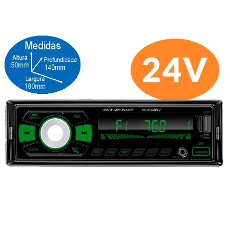 Rádio Automotivo Roadstar RS2724BR MP3 USB FM Bluetooth 12/24V 4 Canais 52W em Oferta na Shopee