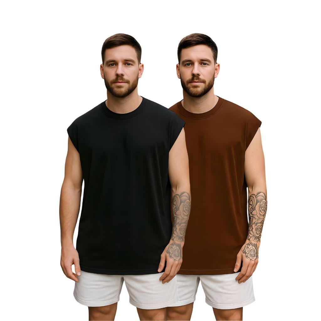 Kit 2 Camisetas Regata Masculina Oversized Academia Colete Masculino Machão Longline Sem Estampa