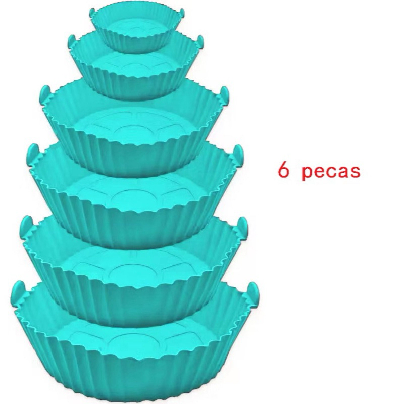 Kit 6 Cesto Em Silicone Antiaderente Air Fryer Reutilizável Protetor Microondas Panela Forno Cesta