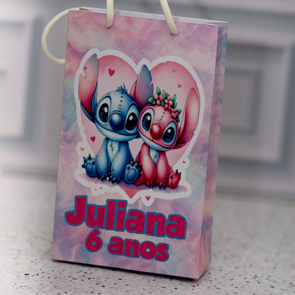 MINI Sacolinha Surpresa Personalizada STITCH E ANGEL- Lembrancinha Personalizada - Festa Infantil - Pegue e Monte - Mimo