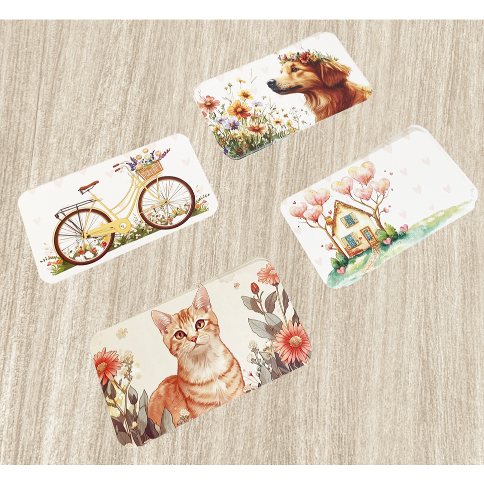 120 MINI CARTÕES ilustrados para recados convites sem envelopes decorados com flores cachorro gato bicicleta passarinho