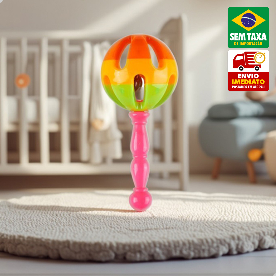 Brinquedo Infantil Kit 3 Chocalhos 14cm Coloridos para Bebê Estímulo Sensorial Educativo