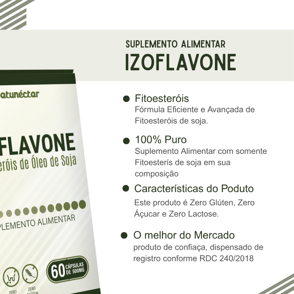 Izoflavone 800mg 60 Cápsulas Suplemento Alimentar Natural Gérmen de Soja Puro Natunéctar Isoflavona