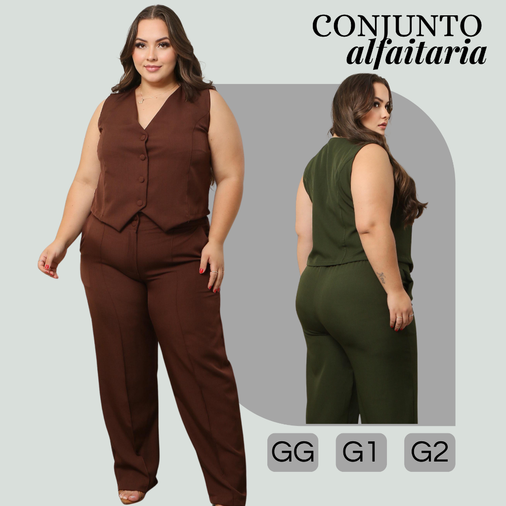Conjunto Alfaiateria Colete e Pantalona longo estiloso em Oferta na Shopee