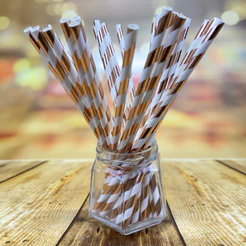 500 Canudos Biodegradáveis Papel 6 mm x 20 cm SILVER FESTAS