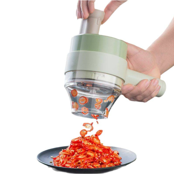 Cortador Elétrico De Legumes 4 Em 1 Sem Fio   Com Carregamento USB Triturador Durável Ferramenta De Cozinha