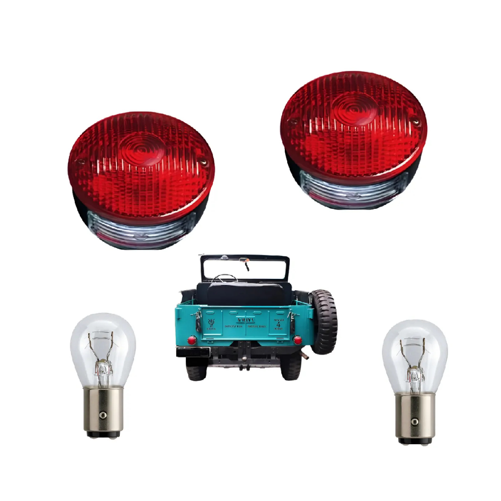 2 Lanterna Traseira Universal Jeep Rural C/ Lampada Gf0151vm Ambos Lados Vermelho