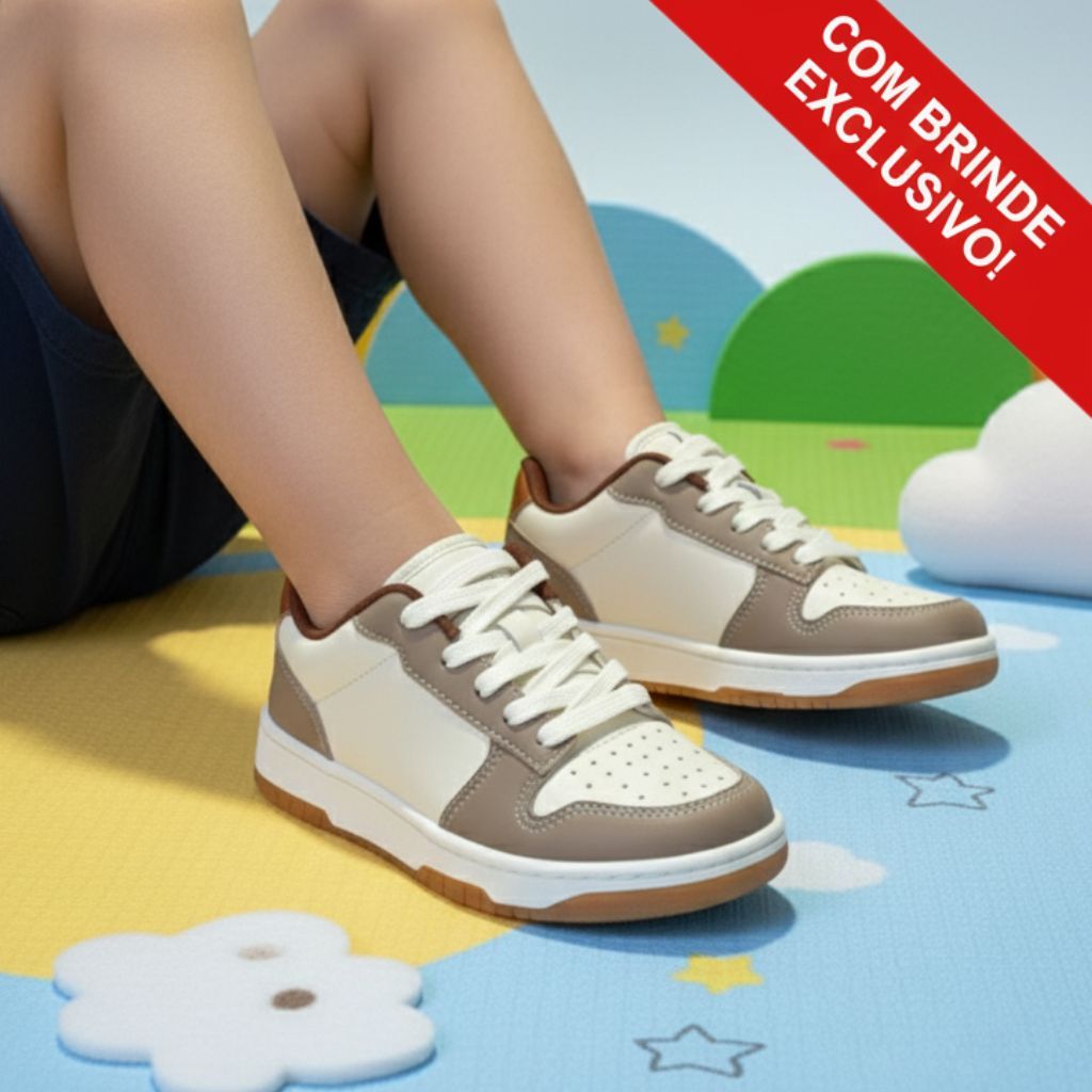 Tênis Casual Infantil Menino BRINDE EXCLUSIVO Premium Confortável Blogueirinho Bicolor Bege e Marrom em Oferta na Shopee