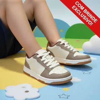 Tênis Casual Infantil Menino BRINDE EXCLUSIVO Premium Confortável Blogueirinho Bicolor Bege e Marrom em Oferta na Shopee