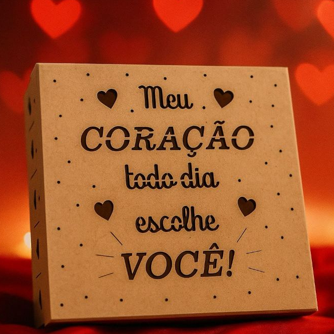 Caixa Presente Amor Dia Dos Namorado 25x25 Em Mdf Cru em Oferta na Shopee