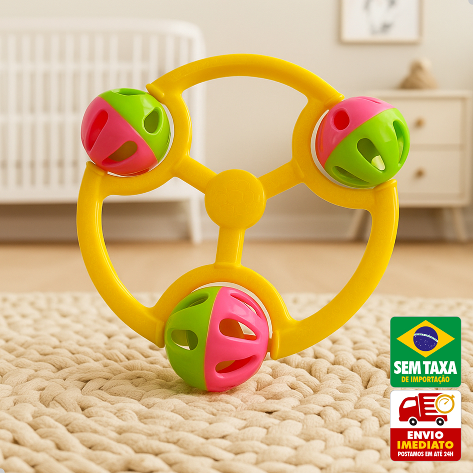 Chocalho Interativo Redondo 12cm Kit 2 Brinquedos para Bebê em Plástico Colorido TOY25030