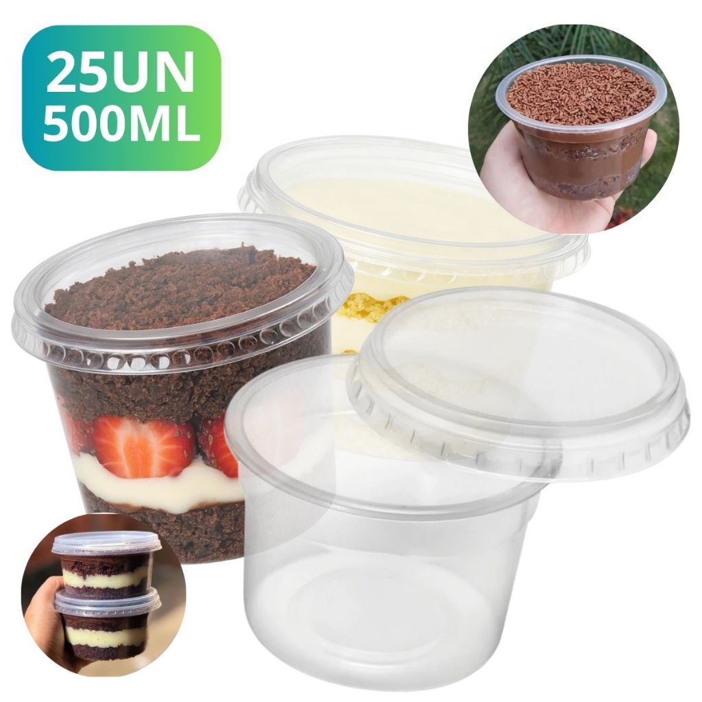 Kit Pote Descartável Redondo Bolo Doce Sorvete 500Ml Pp Pacote Com 25 Unidades