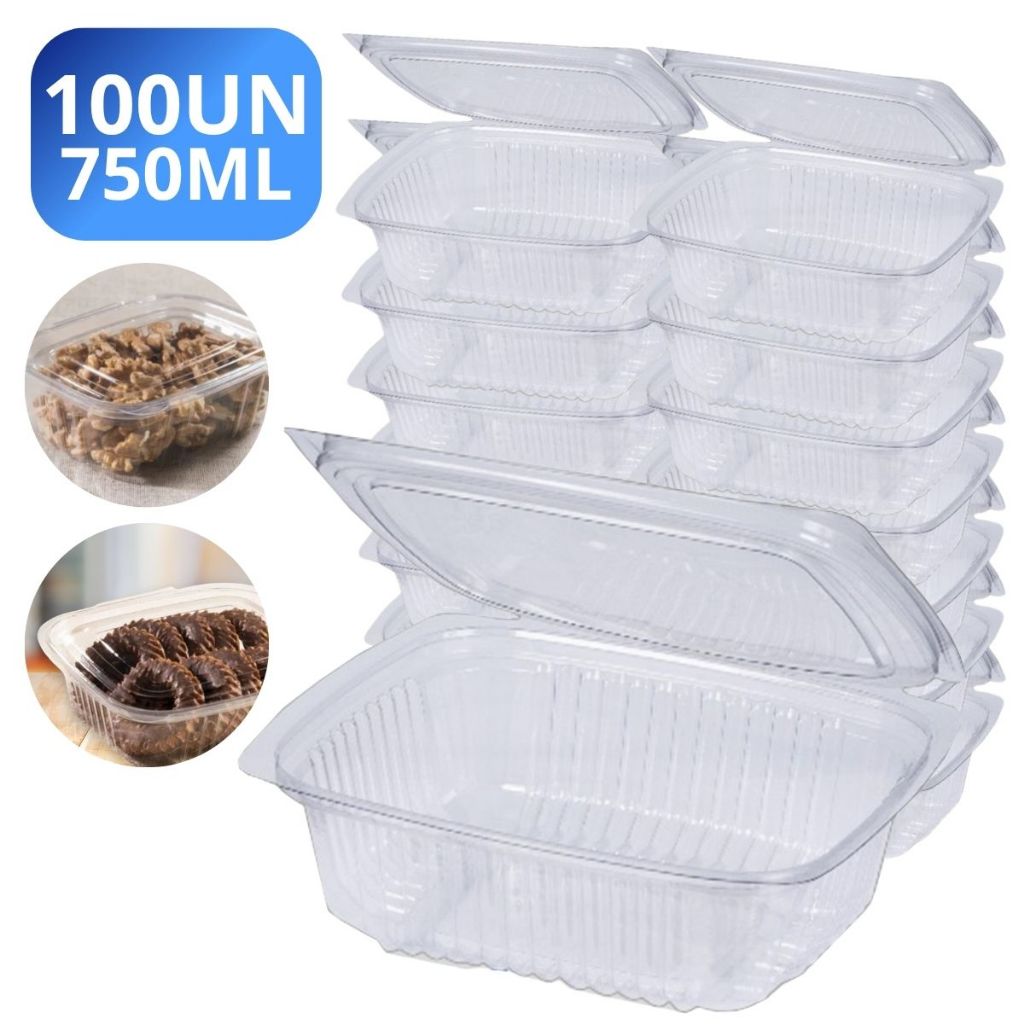 Kit 100 Unidades Embalagem Plástica Multiuso Descartável Bp92 750Ml Doce Retangular