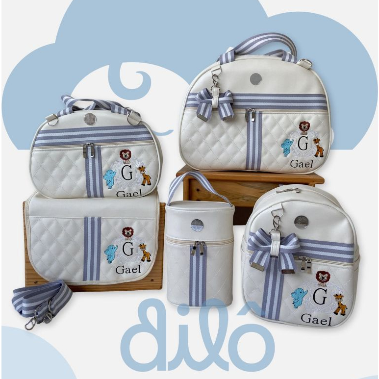 Bolsa maternidade safari personalizada. Kit de bolsas safari personalizada luxo. Dilô Kids