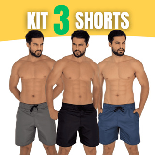 Kit 3 Short Mauricinho Tactel Bermuda Masculina Tectel Grosso Liso Com Elástico Praia Treino em Oferta na Shopee