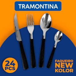 Faqueiro Tramontina New kolor 24 Peças Aço Inox Preto Completo