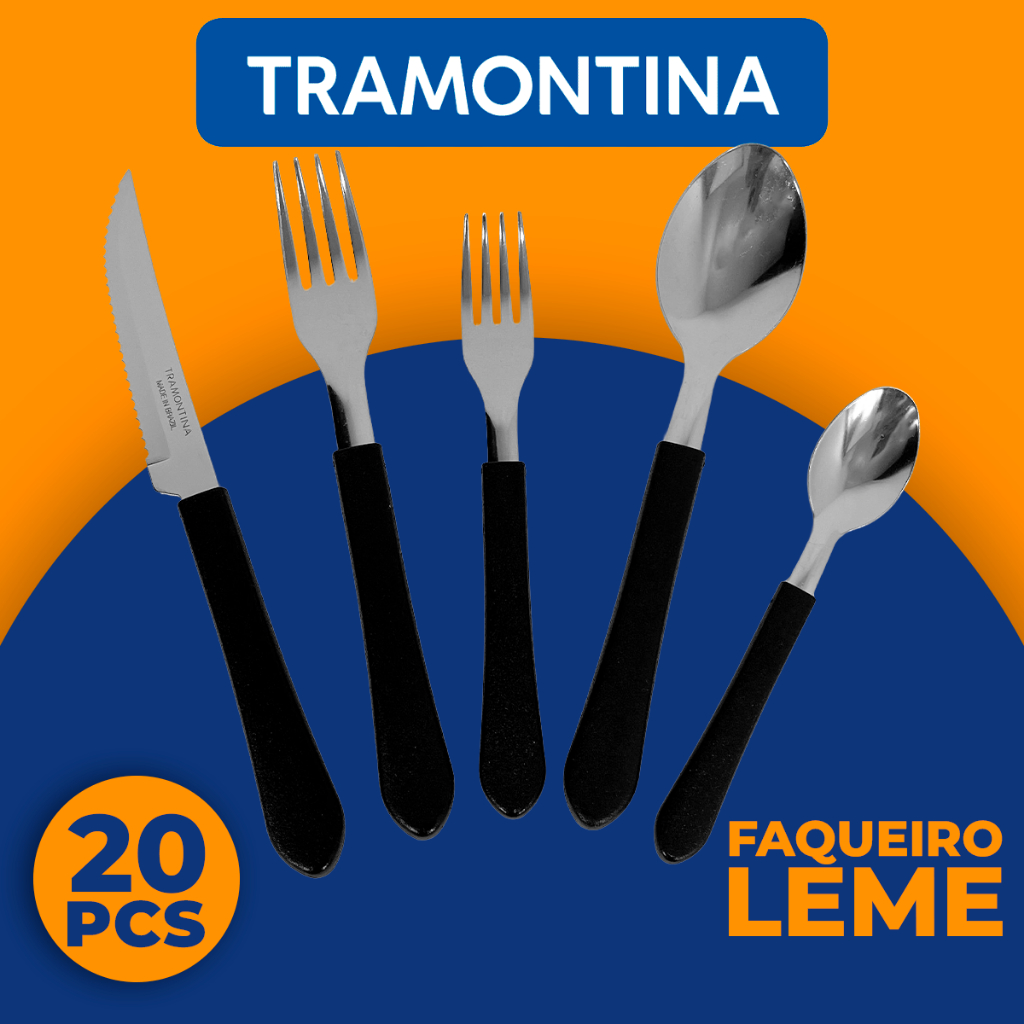 Faqueiro Tramontina Leme 20 Peças Aço Inox Preto Completo