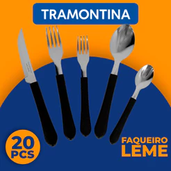 Faqueiro Tramontina Leme 20 Peças Aço Inox Preto Completo