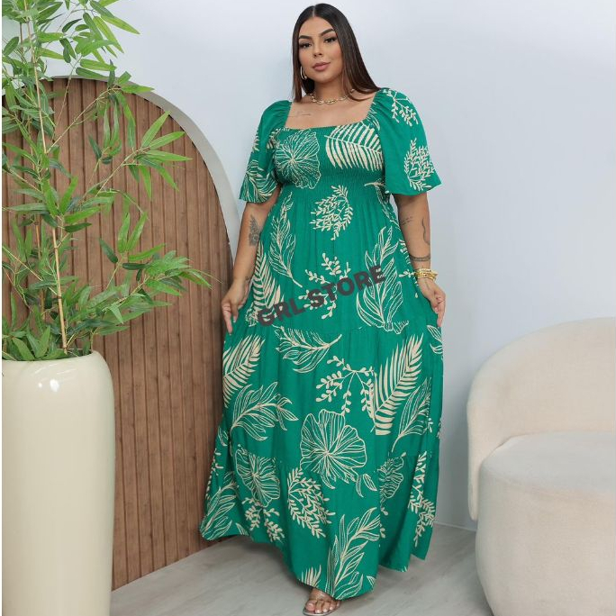 Vestido Elastex longo tres marias Plus Size tamanho unico G1 🌸✨Tecido Viscolinho, forrado🌿 Ideal para Moda Evangélica 🙏💖 em Oferta na Shopee