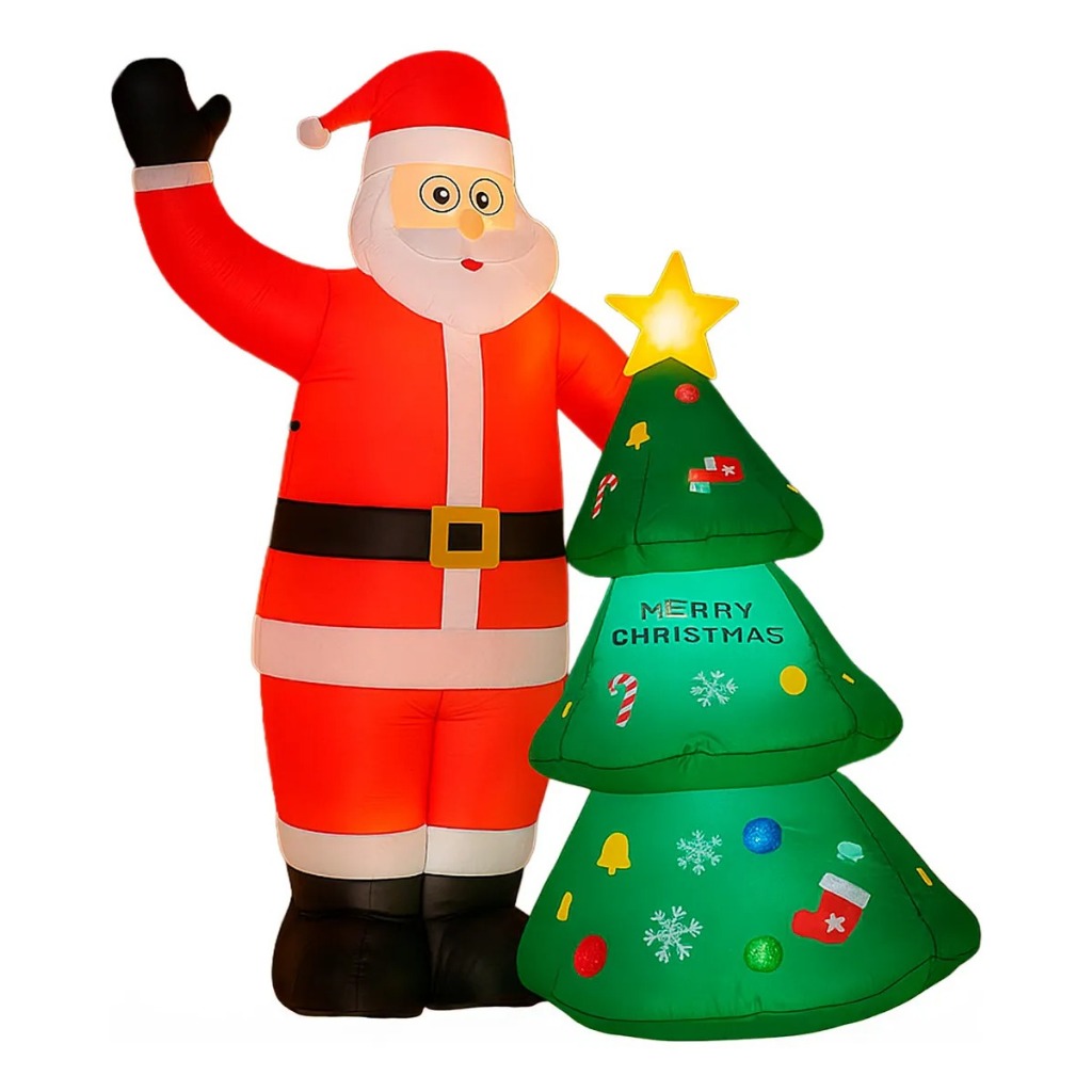 Papai Noel Inflável 2,5m Com Árvore De Natal E Led Bivolt