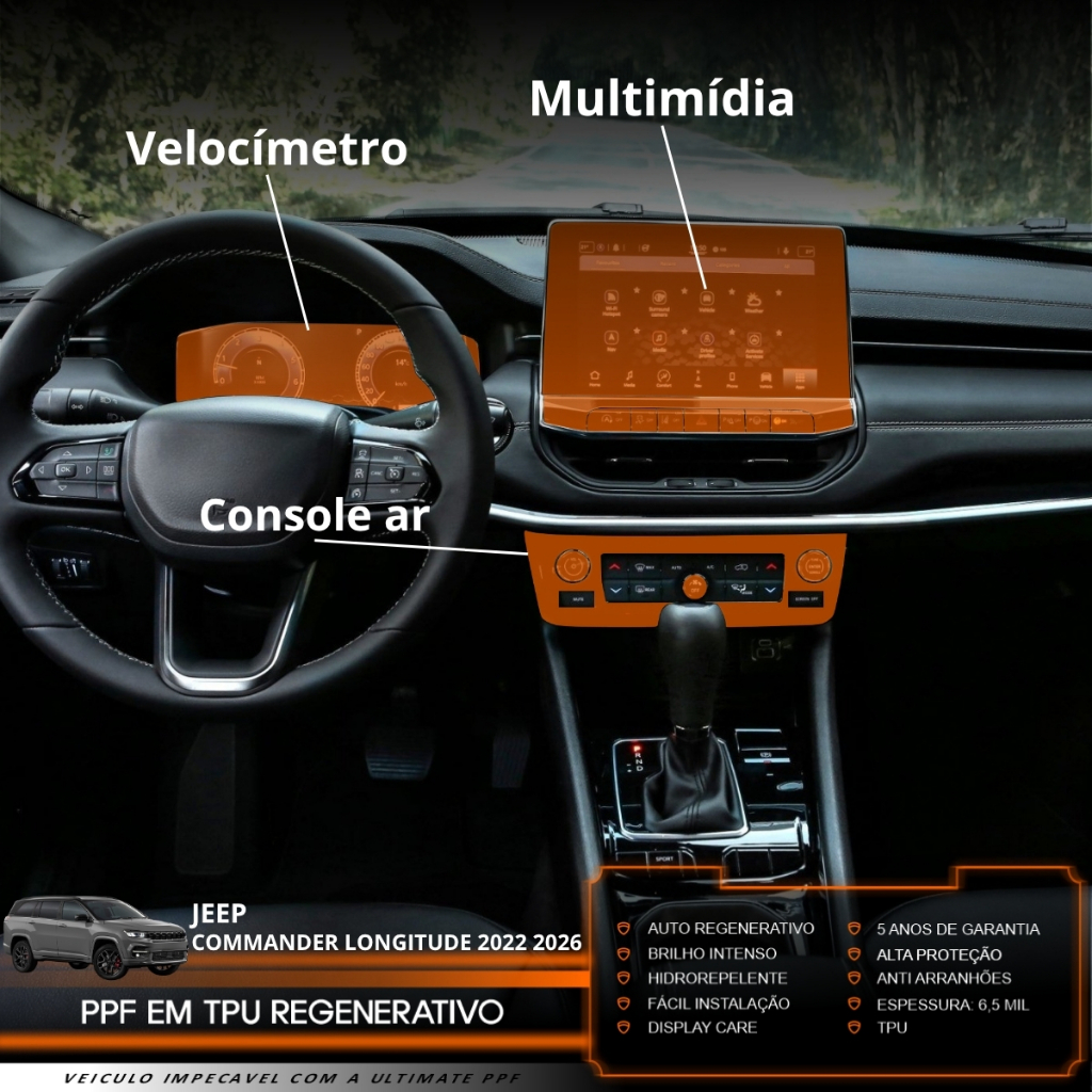 Película PPF Proteção Kit Velocímetro Multimídia Console Ar Jeep Commander Longitude T270 2022 2023 2024 2025 2026