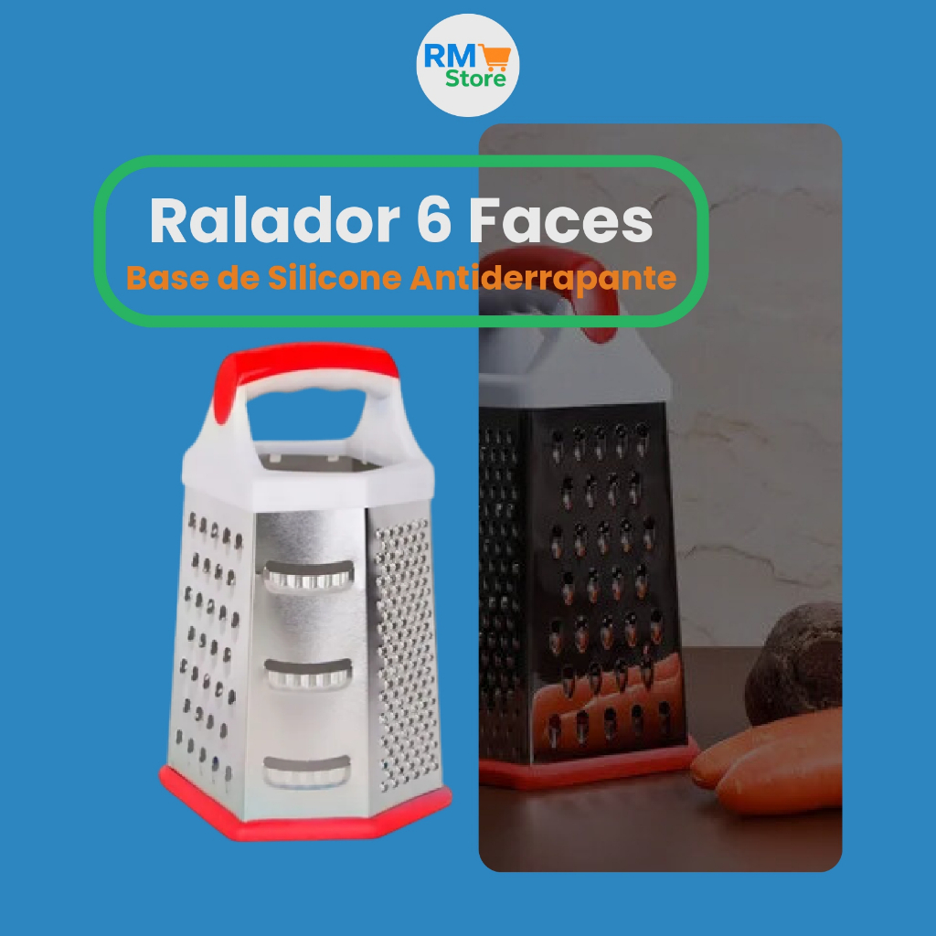 Ralador 6 Faces em Aço Inox 20cm com Base de Silicone – Rale e Fatie Sem Escorregar na Cozinha!