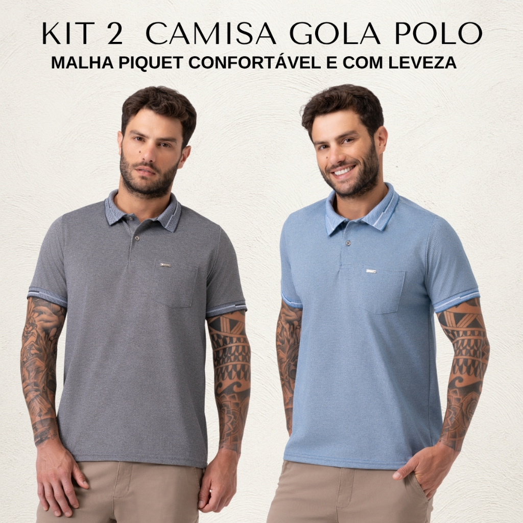 Kit 2 Camisas Polo Masculinas Gola Tradicional Malha Piquet Conforto Casual Elegante