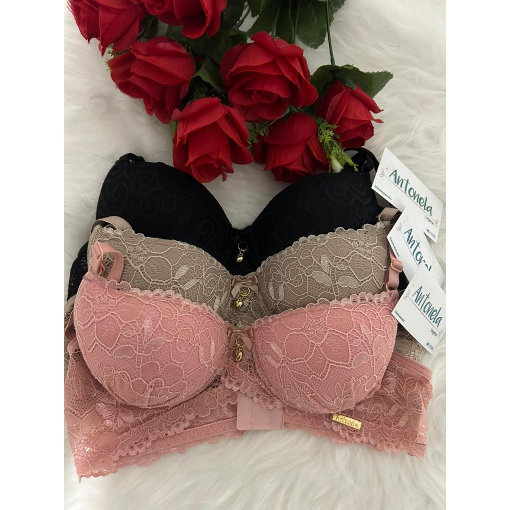 KIT COM 3 Sutiãs de bojo soutien rendado com pingente sutia de bojo sutiã de renda Moda Intima