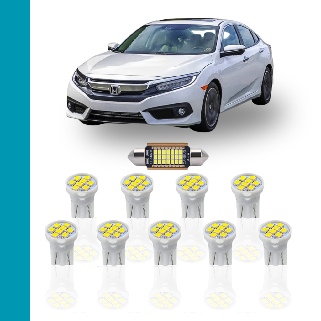 KIT Lâmpada Led Honda Civic 2017 a 2019 ( Porta Malas Placa Farolete Ré Teto )  New Civic G9 G10 T10 torpedo pingo