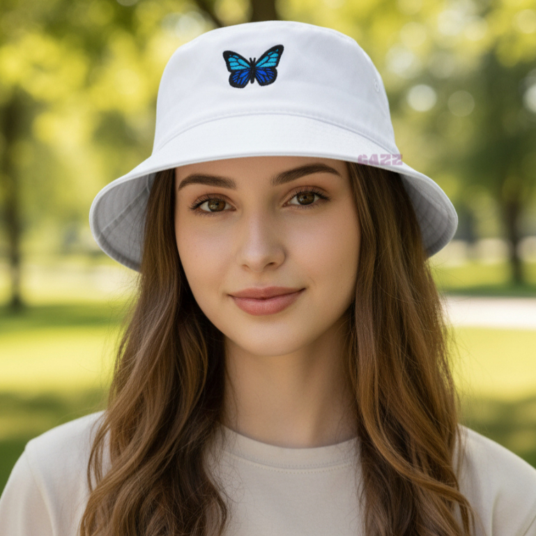 Chapeu Bucket Hat Butterfly Borboleta Blue Azul Moda Praia