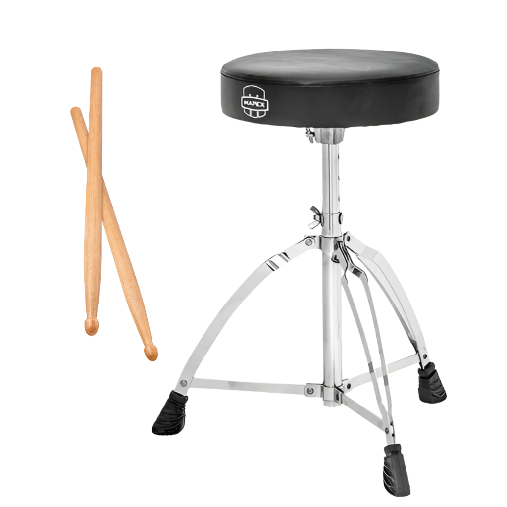 Banco de Bateria Mapex T20A Pernas Duplas Reforçado para Iniciantes com Brinde Par de Baquetas