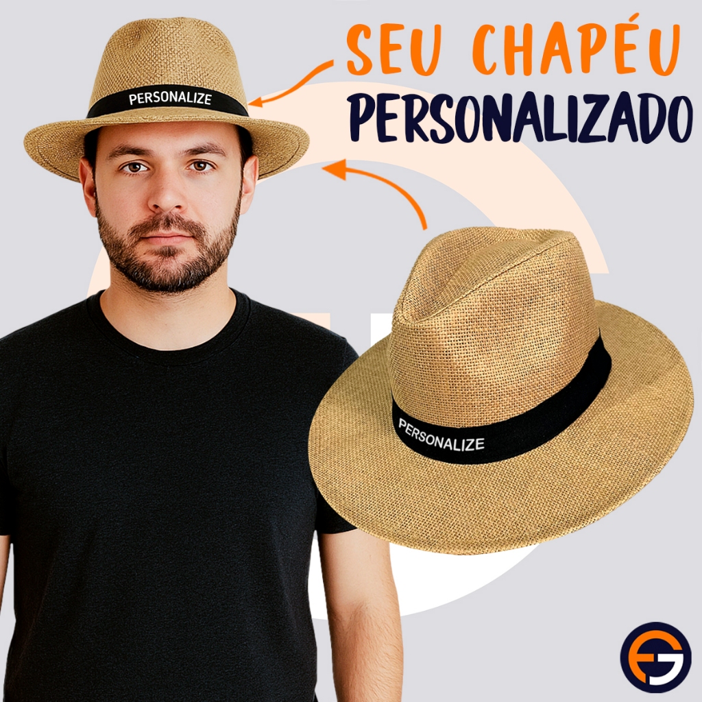 Chapéu Personalizado Panamá Aba Larga Seu Logo Marca Nome Frase Brinde Presente Empresa Promoção