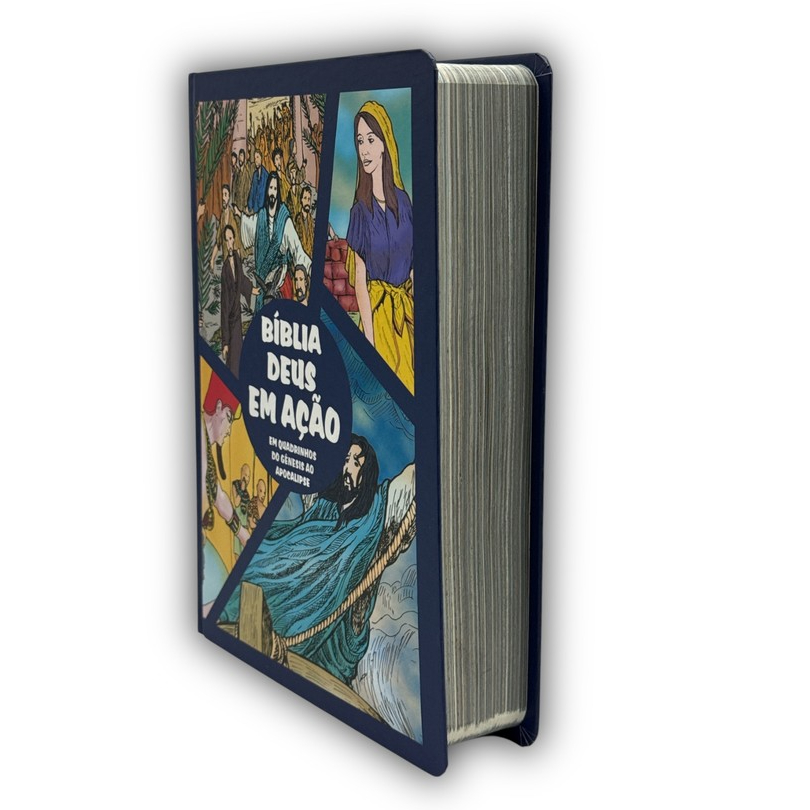 Bíblia Sagrada Em Quadrinhos Deus em Ação Colorido Infantil Capa Dura - Jesus Acalma a Tempestade