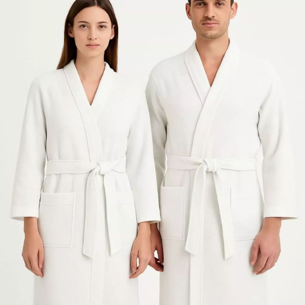 Kit 2 Roupão Casal Adulto Atoalhado Robe Manga Curta 100% Algodão Unissex Masculino Feminino