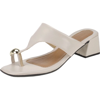 Sandália Tamanco Feminina  com Salto Quadrado Detalhe Dourado em Oferta na Shopee